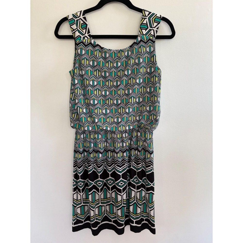 Enfocus Studio Womens Green Geometric Hexagon Print Blouson Dress Size 8